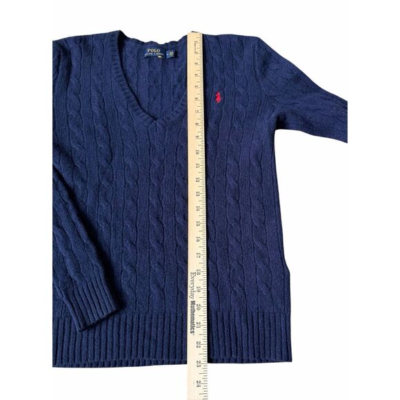 POLO RALPH LAUREN sweater Twist knit wool cashmere V-neck Blue size M - Picture 5 of 10